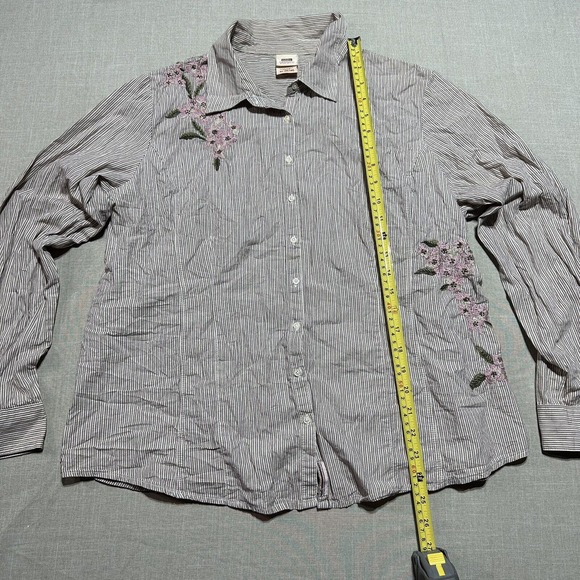 Faded Glory Womens White Pink Floral Striped Button Long sleeve shirt Size XL - Picture 5 of 10